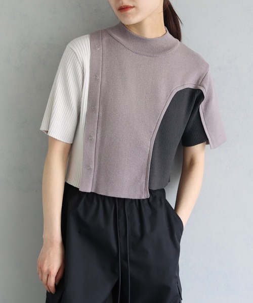 &g'aime（アンジェム）の「【&g’aime】アイレットボタンブロッキングニットトップス（ニット/セーター・レディース・パープル/ブラック/チャコールグレー・FREE）」の17枚目の写真