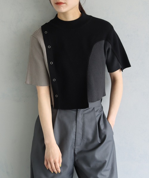 &g'aime（アンジェム）の「【&g’aime】アイレットボタンブロッキングニットトップス（ニット/セーター・レディース・パープル/ブラック/チャコールグレー・FREE）」の6枚目の写真