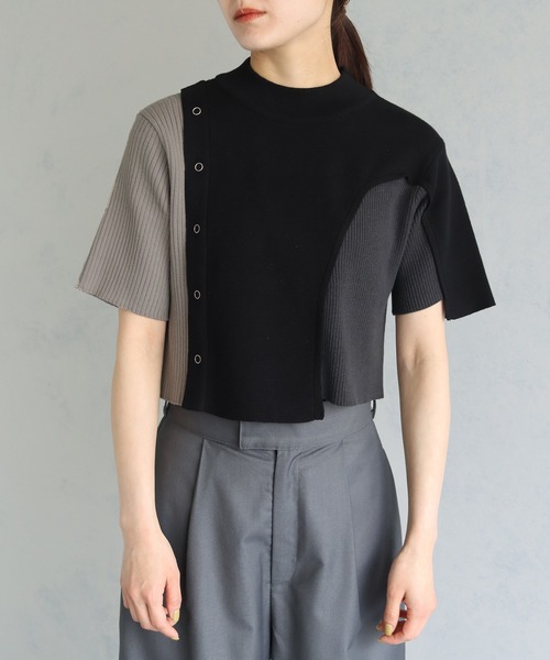 &g'aime（アンジェム）の「【&g’aime】アイレットボタンブロッキングニットトップス（ニット/セーター・レディース・パープル/ブラック/チャコールグレー・FREE）」の7枚目の写真