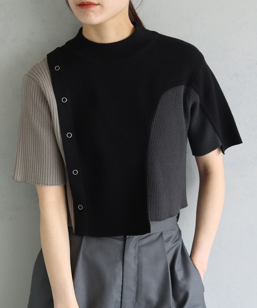 &g'aime（アンジェム）の「【&g’aime】アイレットボタンブロッキングニットトップス（ニット/セーター・レディース・パープル/ブラック/チャコールグレー・FREE）」の8枚目の写真