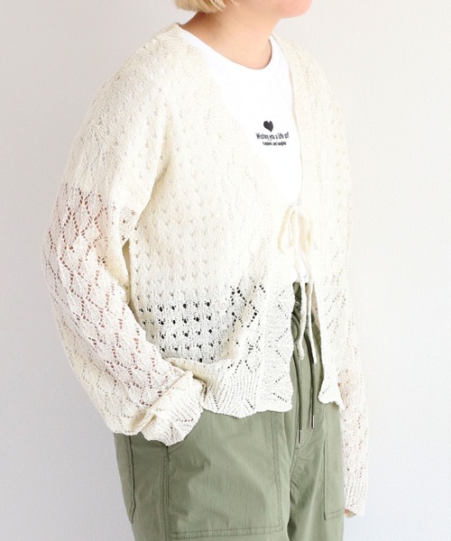 cepo(セポ)の「スカシアミラメニットリボンカーデ(カーディガン/ボレロ・レディース・オレンジ/ブラック/オフホワイト・M)」の18枚目の写真