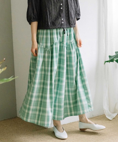 POU DOU DOU(プードゥドゥ)の「ジグザグヨークギャザースカート(スカート・レディース・グレー/グリーン/ネイビー・3)」の2枚目の写真