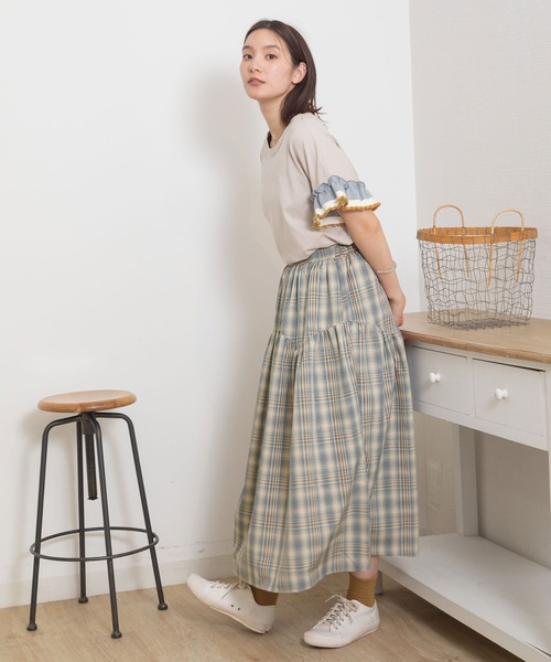 POU DOU DOU(プードゥドゥ)の「ジグザグヨークギャザースカート(スカート・レディース・グレー/グリーン/ネイビー・3)」の8枚目の写真