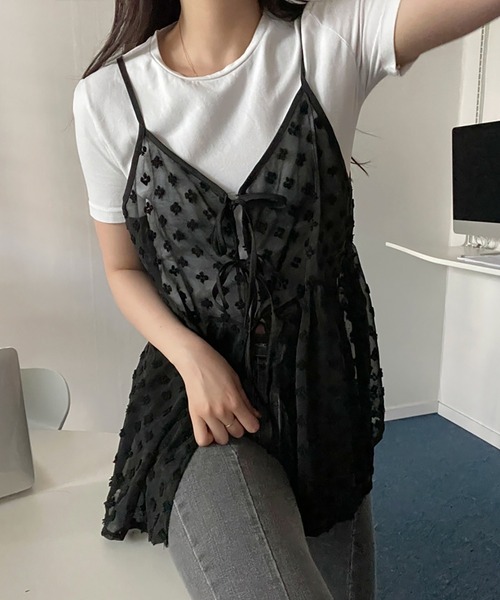 Doula Doula(ドゥーラドゥーラ)の「フロントリボンシアーキャミソール(キャミソール・レディース・ブラック/ホワイト・FREE)」の17枚目の写真