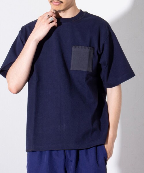 GLOSTER(グロスター)の「【GLOSTER/グロスター】ニットポケット ハンドステッチ ポケットTシャツ 配色ステッチ ポケT(Tシャツ/カットソー・メンズ・ホワイト/ミント/ネイビー・S/M/L)」の1枚目の写真