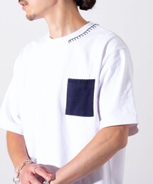 【GLOSTER/グロスター】ニットポケット ハンドステッチ ポケットTシャツ 配色ステッチ ポケT