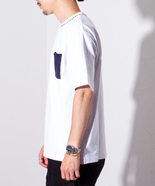GLOSTER(グロスター)の「【GLOSTER/グロスター】ニットポケット ハンドステッチ ポケットTシャツ 配色ステッチ ポケT(Tシャツ/カットソー・メンズ・ホワイト/ミント/ネイビー・S/M/L)」の13枚目の写真