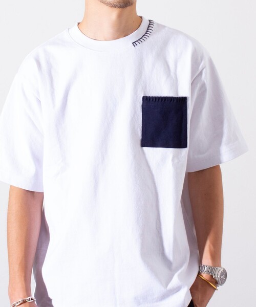 GLOSTER(グロスター)の「【GLOSTER/グロスター】ニットポケット ハンドステッチ ポケットTシャツ 配色ステッチ ポケT(Tシャツ/カットソー・メンズ・ホワイト/ミント/ネイビー・S/M/L)」の17枚目の写真