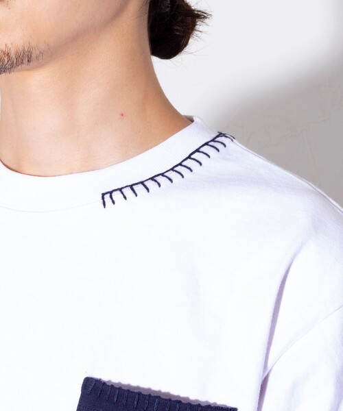 GLOSTER(グロスター)の「【GLOSTER/グロスター】ニットポケット ハンドステッチ ポケットTシャツ 配色ステッチ ポケT(Tシャツ/カットソー・メンズ・ホワイト/ミント/ネイビー・S/M/L)」の18枚目の写真