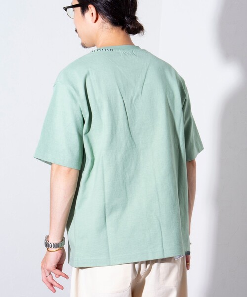 GLOSTER(グロスター)の「【GLOSTER/グロスター】ニットポケット ハンドステッチ ポケットTシャツ 配色ステッチ ポケT(Tシャツ/カットソー・メンズ・ホワイト/ミント/ネイビー・S/M/L)」の5枚目の写真