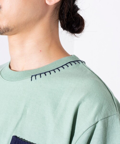 GLOSTER(グロスター)の「【GLOSTER/グロスター】ニットポケット ハンドステッチ ポケットTシャツ 配色ステッチ ポケT(Tシャツ/カットソー・メンズ・ホワイト/ミント/ネイビー・S/M/L)」の9枚目の写真