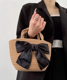 shopnikoniko | ビックリボン かごバッグ ミニ トートバッグ バレエコア ねじれハンドル(ハンドバッグ)