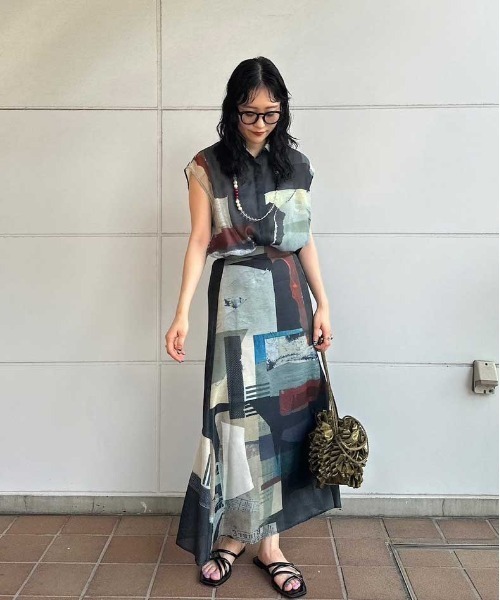 Ameri（アメリ）の「ART COLLAGE PRINT SHEER SKIRT（スカート）」 - WEAR