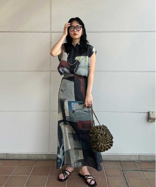 Ameri（アメリ）の「ART COLLAGE PRINT SHEER SKIRT（スカート）」 - WEAR