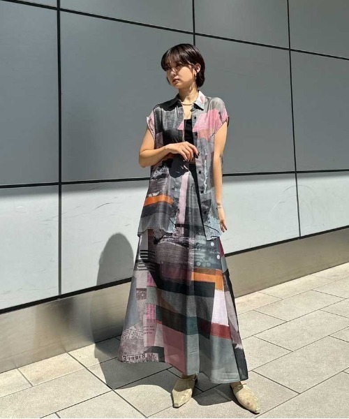 ART COLLAGE PRINT SHEER SKIRT（スカート）｜AMERI（アメリ）の  
