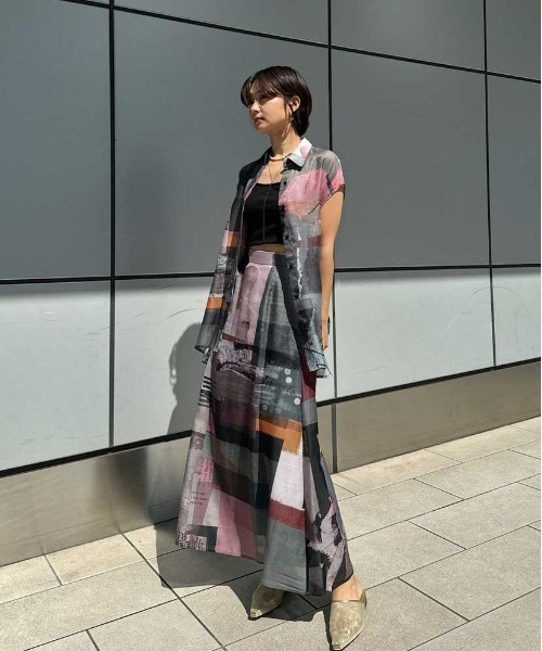 Ameri（アメリ）の「ART COLLAGE PRINT SHEER SKIRT（スカート）」 - WEAR