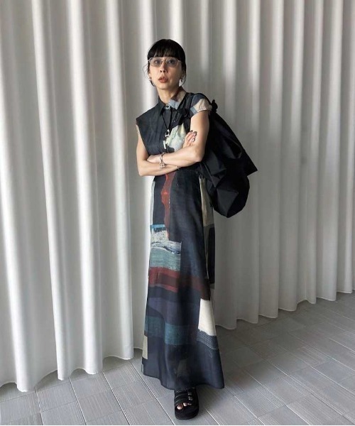 Ameri（アメリ）の「ART COLLAGE PRINT SHEER SKIRT（スカート）」 - WEAR