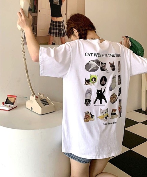 CANVAS+（キャンバスプラス）の「【CANVAS+】バックCATプリントルーズTシャツ（Tシャツ/カットソー）」 - WEAR