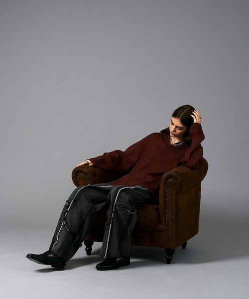 epnok(エプノック)の「ウェーブフリンジワイドストレートデニム(デニムパンツ・メンズ・インディゴブルー/ブラック・LARGE/MEDIUM/SMALL)」の14枚目の写真