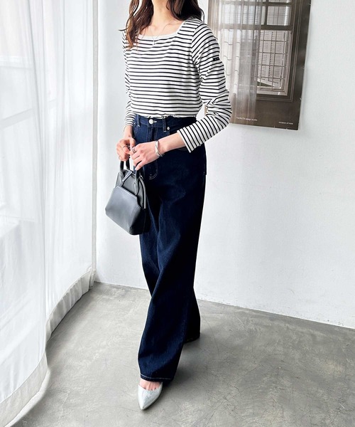 セール】【新色追加】ピスネーム付スクエアネックリブトップス（長袖