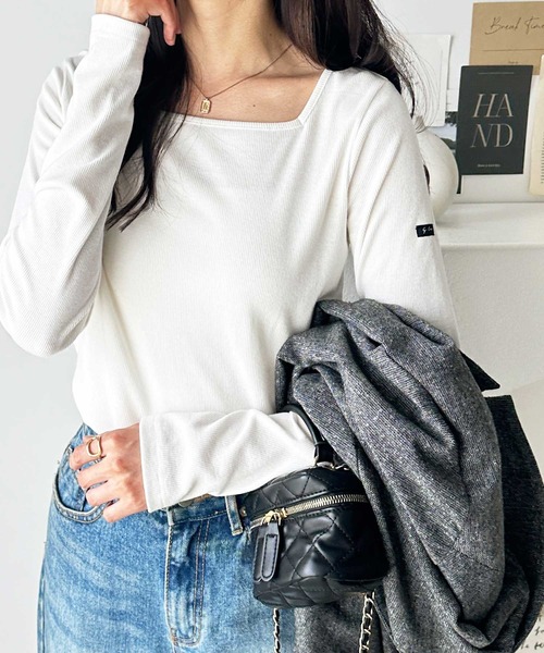 GeeRA（ジーラ）の「【新色追加】ピスネーム付スクエアネックリブトップス（長袖）（Tシャツ/カットソー・レディース・ブラック/その他/オフホワイト/ベージュ・MEDIUM/LARGE/X-LARGE）」の20枚目の写真