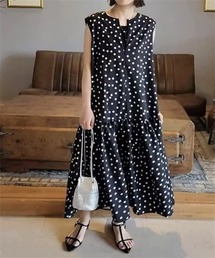 Dream garden（ドリームガーデン）の「ノースリーブ　ドット柄ロングワンピース（ワンピース）」