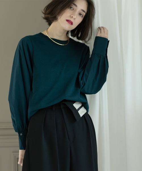 OPAQUE.CLIP（オペークドットクリップ）の「◆異素材切り替えニット【洗濯機洗い可】（ニット/セーター・レディース・チャコールグレー/モスグリーン/ブラック/ライトベージュ・38/36/42/40）」の4枚目の写真