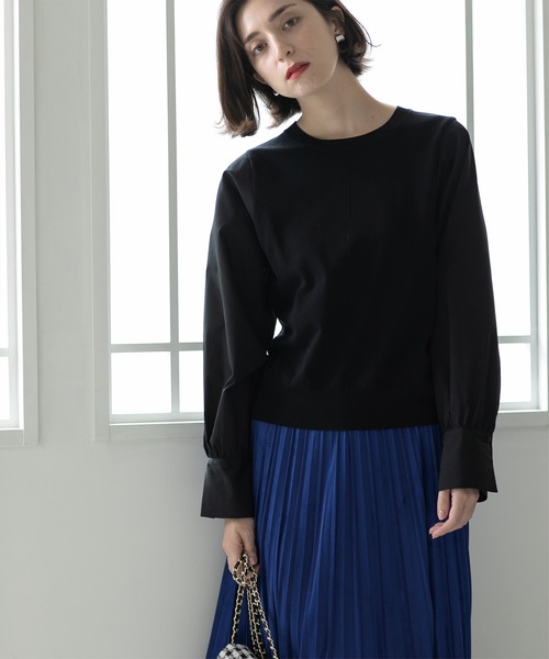 OPAQUE.CLIP（オペークドットクリップ）の「◆異素材切り替えニット【洗濯機洗い可】（ニット/セーター・レディース・チャコールグレー/モスグリーン/ブラック/ライトベージュ・38/36/42/40）」の2枚目の写真