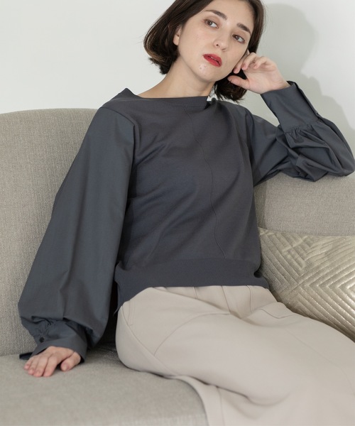 OPAQUE.CLIP（オペークドットクリップ）の「◆異素材切り替えニット【洗濯機洗い可】（ニット/セーター・レディース・チャコールグレー/モスグリーン/ブラック/ライトベージュ・38/36/42/40）」の5枚目の写真