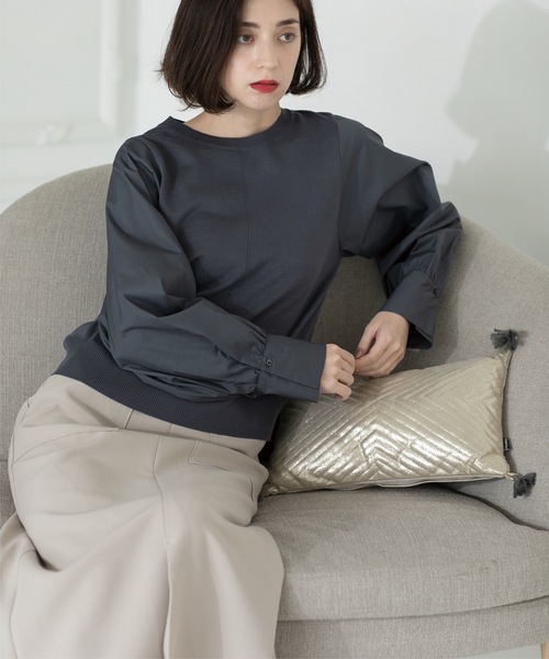 OPAQUE.CLIP（オペークドットクリップ）の「◆異素材切り替えニット【洗濯機洗い可】（ニット/セーター・レディース・チャコールグレー/モスグリーン/ブラック/ライトベージュ・38/36/42/40）」の6枚目の写真