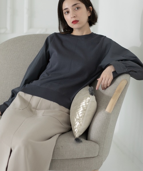 OPAQUE.CLIP（オペークドットクリップ）の「◆異素材切り替えニット【洗濯機洗い可】（ニット/セーター・レディース・チャコールグレー/モスグリーン/ブラック/ライトベージュ・38/36/42/40）」の7枚目の写真