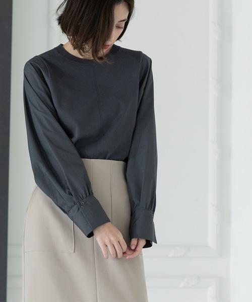 OPAQUE.CLIP（オペークドットクリップ）の「◆異素材切り替えニット【洗濯機洗い可】（ニット/セーター・レディース・チャコールグレー/モスグリーン/ブラック/ライトベージュ・38/36/42/40）」の8枚目の写真