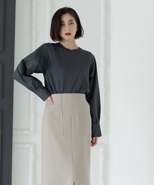 OPAQUE.CLIP（オペークドットクリップ）の「◆異素材切り替えニット【洗濯機洗い可】（ニット/セーター・レディース・チャコールグレー/モスグリーン/ブラック/ライトベージュ・38/36/42/40）」の9枚目の写真