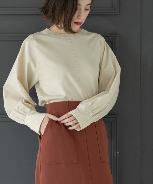 OPAQUE.CLIP（オペークドットクリップ）の「◆異素材切り替えニット【洗濯機洗い可】（ニット/セーター・レディース・チャコールグレー/モスグリーン/ブラック/ライトベージュ・38/36/42/40）」の12枚目の写真