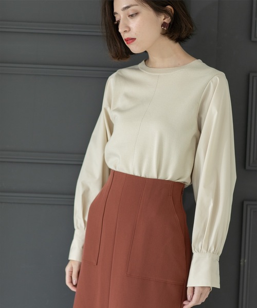 OPAQUE.CLIP（オペークドットクリップ）の「◆異素材切り替えニット【洗濯機洗い可】（ニット/セーター・レディース・チャコールグレー/モスグリーン/ブラック/ライトベージュ・38/36/42/40）」の14枚目の写真