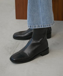 【S,M,Lサイズ展開】スクエアトゥストレッチレザーショートブーツ