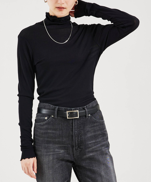 qualite（カリテ）の「強撚フライスタートルロンT（Tシャツ/カットソー・レディース・ホワイト/セージグリーン/ブラック・フリー）」の3枚目の写真