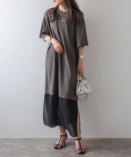 swingle　ボウタイシアーシャツレイヤード風ドレスワンピース SWINGLE（スウィングル）の「ボウタイシアーシャツレイヤード風