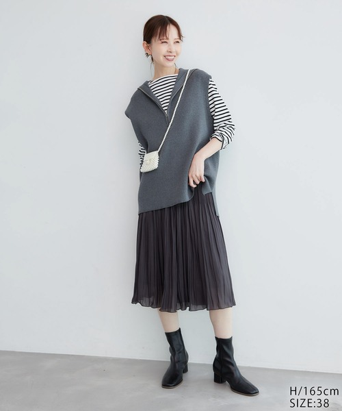 ROPE' PICNIC（ロペピクニック）の「着丈が選べるエアリーブライトプリーツスカート（スカート・レディース・サックスブルー/ダークブラウン/ベージュ・38/T38）」の4枚目の写真