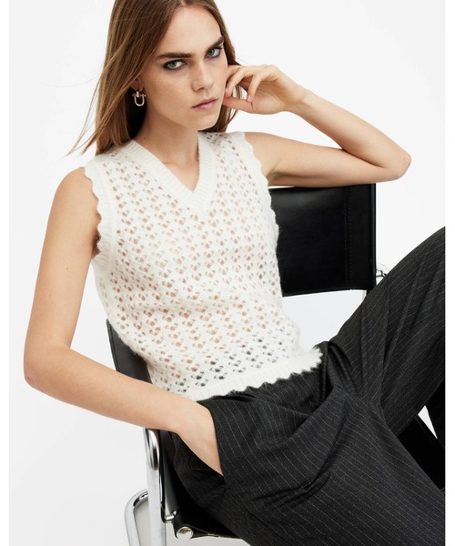 ALLSAINTS(オールセインツ)の「VIVIAN OPEN STITCH V-NECK TANK TOP | VIVIAN オープン ステッチ Vネック タンク トップ(タンクトップ・レディース・ホワイト・S/M/XS)」の9枚目の写真