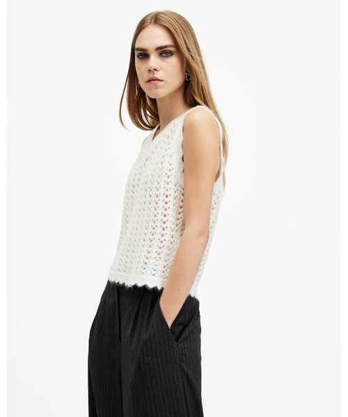 ALLSAINTS(オールセインツ)の「VIVIAN OPEN STITCH V-NECK TANK TOP | VIVIAN オープン ステッチ Vネック タンク トップ(タンクトップ・レディース・ホワイト・S/M/XS)」の5枚目の写真