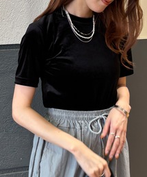 【ISOOK / アイスー】ベロアTシャツ / ベロアトップス 半袖 ベルベット 秋トップス