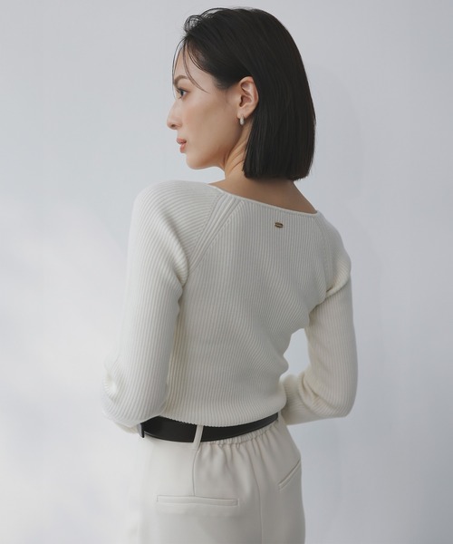 未使用品 アニュアンス カシミヤブレンドデコルテリブニットプルオーバー 24AW カシミヤブレンドデコルテリブニットプルオーバー/マシン