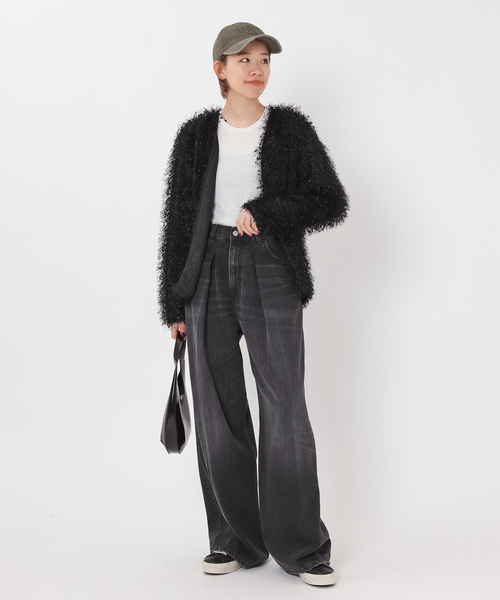 AP STUDIO（エーピーストゥディオ）の「フェザーニットジャケット（ノーカラージャケット・レディース・ブラック・FREE）」の6枚目の写真