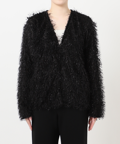 AP STUDIO（エーピーストゥディオ）の「フェザーニットジャケット（ノーカラージャケット・レディース・ブラック・FREE）」の9枚目の写真