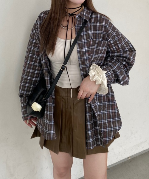 nemne store（ネンネストア）の「【Seoup】ギークチェックシャツ（シャツ/ブラウス・レディース・ブラウン系/グレー系・SMALL/MEDIUM）」の2枚目の写真