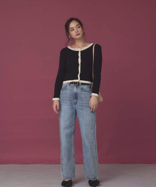 fifth(フィフス)の「キャミ付きスカラップニットカーディガン(カーディガン/ボレロ・レディース・ブラック/アイボリー・M)」の3枚目の写真