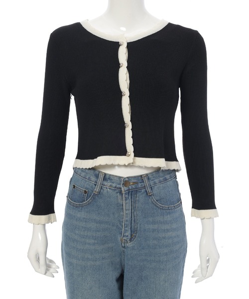 fifth(フィフス)の「キャミ付きスカラップニットカーディガン(カーディガン/ボレロ・レディース・ブラック/アイボリー・M)」の11枚目の写真