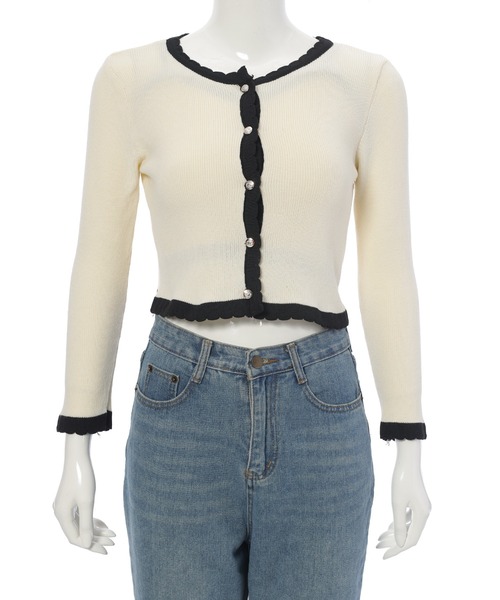 fifth(フィフス)の「キャミ付きスカラップニットカーディガン(カーディガン/ボレロ・レディース・ブラック/アイボリー・M)」の13枚目の写真