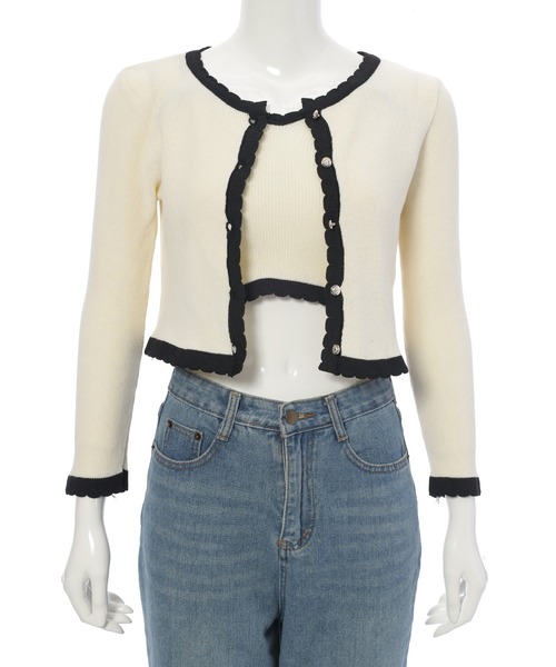 fifth(フィフス)の「キャミ付きスカラップニットカーディガン(カーディガン/ボレロ・レディース・ブラック/アイボリー・M)」の18枚目の写真